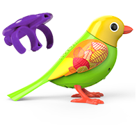 A green and yellow DigiBird with a purple whistle.