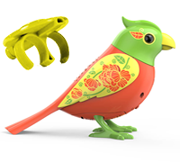 An Orange, yellow, and green DigiBird with a yellow whistle.
