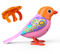 A pink and orange DigiBird with an orange whistle.