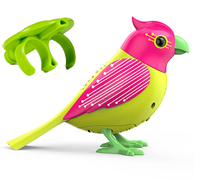 A pink and yellow DigiBird with a green whistle.