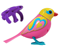 A yellow and pink DigiBird with a purple whistle.