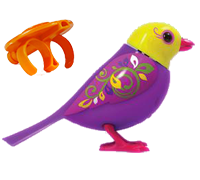 A yellow and purple DigiBird with an orangle whistle.