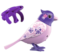 A cute DigiBird with flowers and a purple whistle.