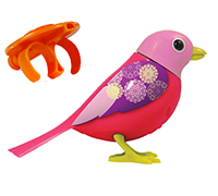 A pink and red DigiBird with an orange whistle.
