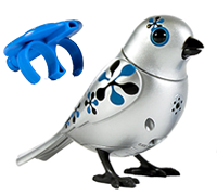 A shiny silver DigiBird with a blue whistle.