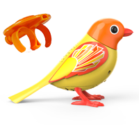 A yellow DigiBird with an orange head and an orange whistle.