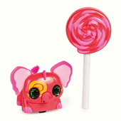 A little pink electronic elephant with a lollipop accessory.