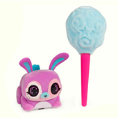 A little flocked bunny toy with a cotton candy accessory.