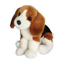 A cute beagle plush sitting down.