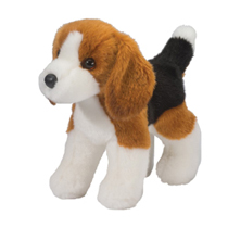 A plush beagle with it's tail up.