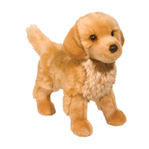 A yellow dog plush with an extra fluffy chest.
