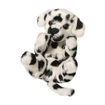 A cute plush dalmatian all curled up.
