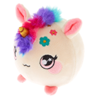A round and cream-colored unicorn plush.