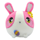 A round pink and white bunny plush with a little easter egg.