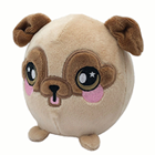 A round brown pug plush.