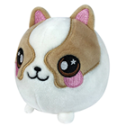 A round dog plush with pointy ears.