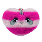 A fluffy striped heart plush with a unicorn horn.