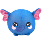 A round elephant plush made of blue jean material.
