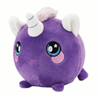 A round purple unicorn plush.