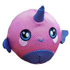 A round purple narwhal plush.
