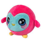 A round pink and blue owl plush.