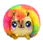 A round golden hedgehog plush with rainbow fuzz.