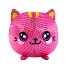 A round pink cat plush.