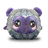 A round monkey plush covered in silver sequins.