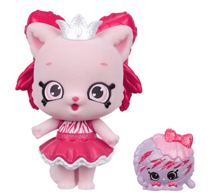 A pink cat wearing a cute dress and a little silver tiara.