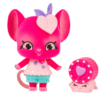 A pink mouse with a heart accessory.